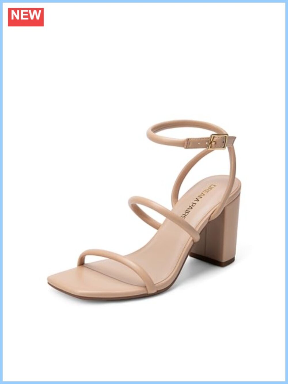 Chunky Heel Square Open Toe Strappy Ankle Strap Sandals Faux Leather